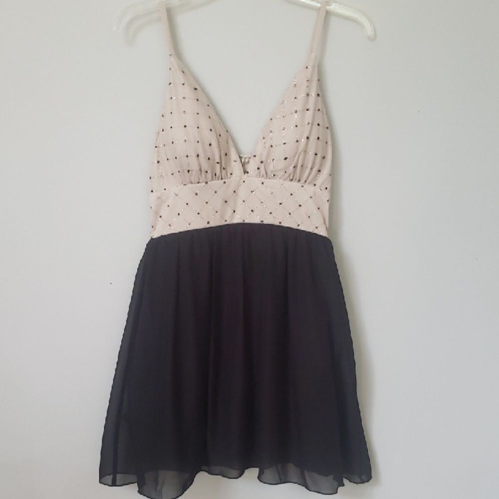 Y2K Speechless Dress Juniors 7 Black Cream Glitter Fit & Flare Chiffon Mini Hoco